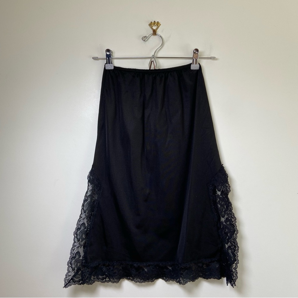 Vintage Mel Lin Slip Skirt with Lace Trim Black Medium